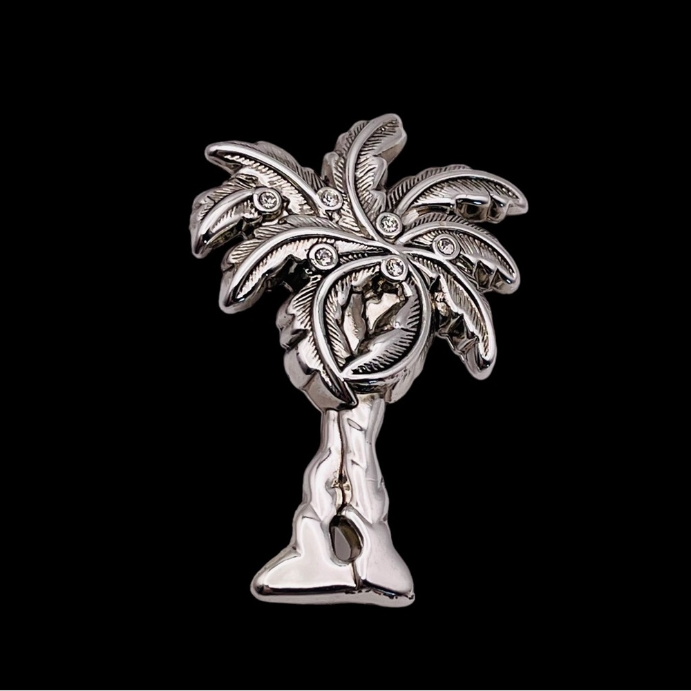 Statement Polished Silver Tone Palm Tree Brooch Pendant by Best - Picture 7 of 13